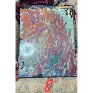 Coral Rift Ocean Abstract Pour Painting 16x20 Turquoise Orange Acrylic Art